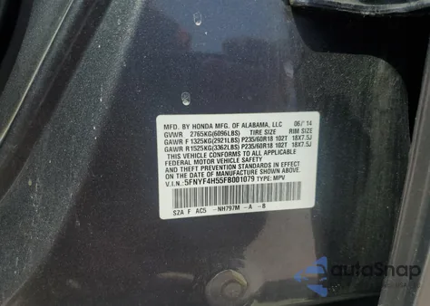 2015 Honda Pilot Exl from USA, damaged, VIN 5FNYF4H55FB001079